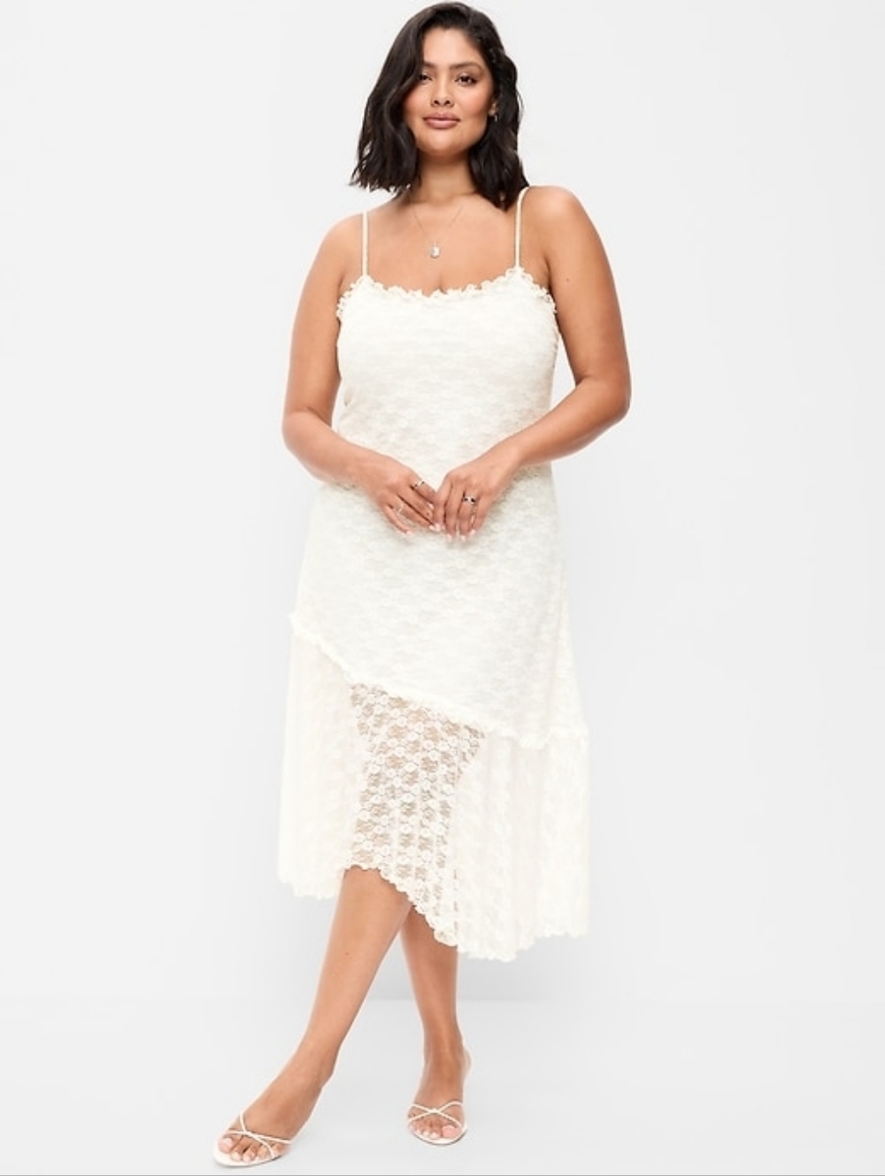 Old Navy Fit & Flare Lace Midi Dress Sea Salt White - Picture 8 of 10